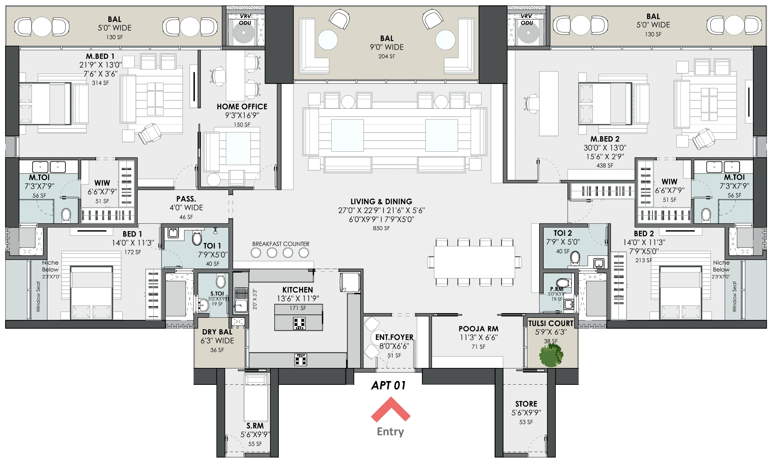 4 BHK Floor Plan - 3692 sq.ft.